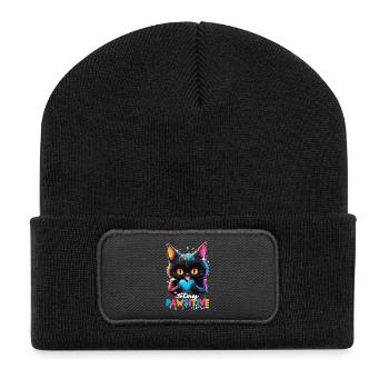 Chat kawaii - Coulures multicolores stay pawsitive - Beanie recyclé à patch - noir - Devant