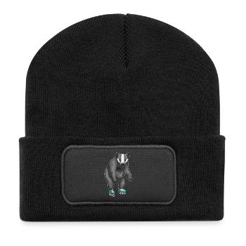 Dachs Eislaufen Schlittschuhe - Recycelte Patch Beanie - Schwarz - Vorne