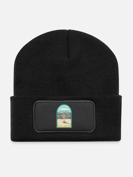 Illustration Place du Commerce, Lisbonne - Beanie recyclé à patch - noir