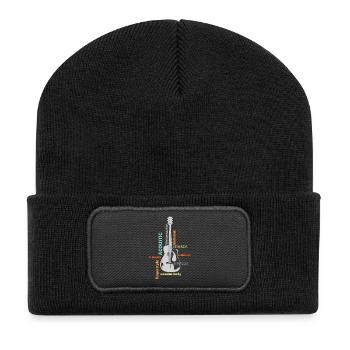 retro Gitarre vintage Musiker Gitarrenliebe Symbol - Recycelte Patch Beanie - Schwarz - Vorne