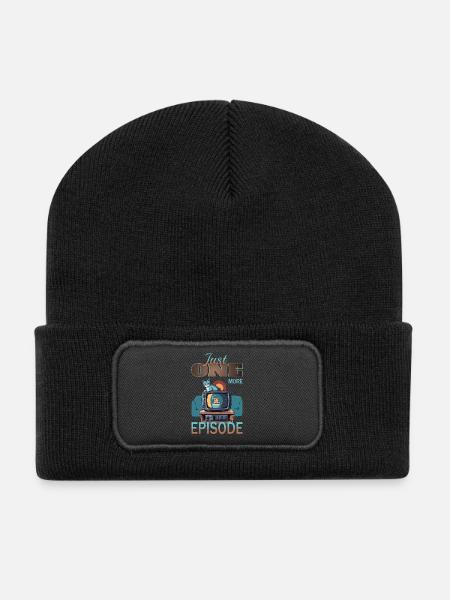 Katze auf Sendung - Recycelte Patch Beanie - Schwarz