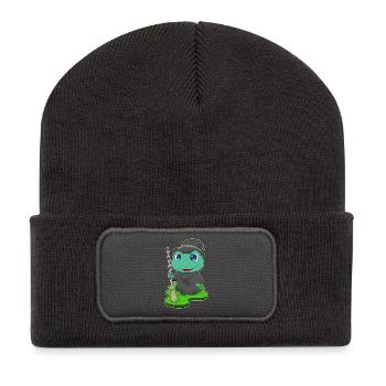 Balai de sorcière grenouille - Beanie recyclé à patch - charbon - Devant