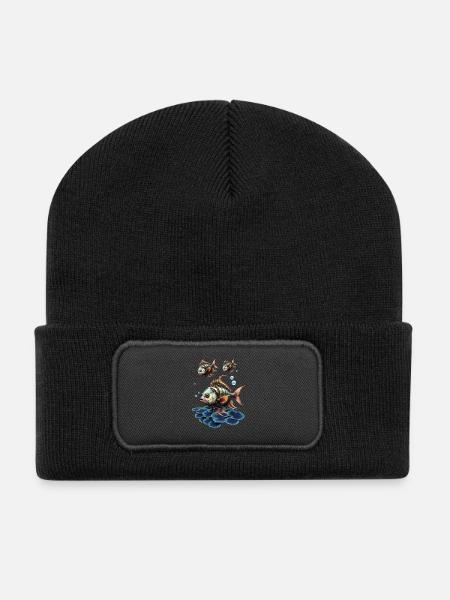 Toller Fantasy-Steampunk-Fisch. - Recycelte Patch Beanie - Schwarz