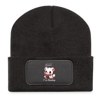 Chat avec livre - Beanie recyclé à patch - charbon - Devant