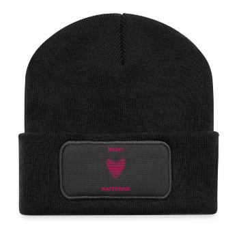 MERCI. MAÎTRESSE. MAÎTRE. MERCI MAÎTRESSE. MERCI. - Beanie recyclé à patch - noir - Devant
