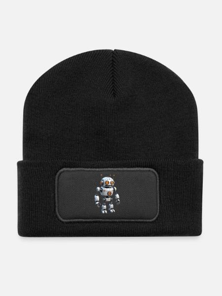 Robot de dessin animé - Beanie recyclé à patch - noir