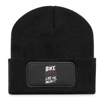 Dynamisches Fahrrad-Zitat-Design - Recycelte Patch Beanie - Schwarz - Vorne