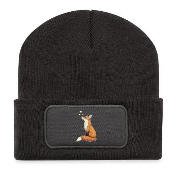 Renard avec des étoiles - Beanie recyclé à patch - charbon - Devant