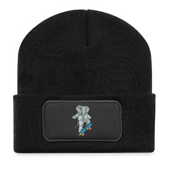 Elephant Skater Skateboard - Beanie recyclé à patch - noir - Devant