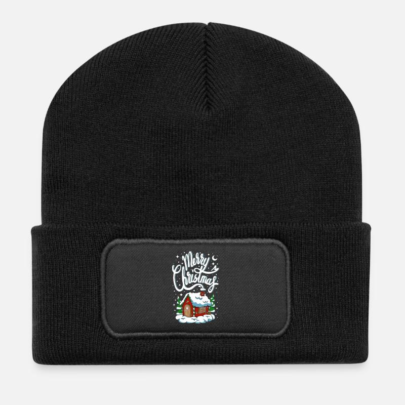 Noël Joyeux Noël Maison Chalet Sapin Neige - Beanie recyclé à patch - noir