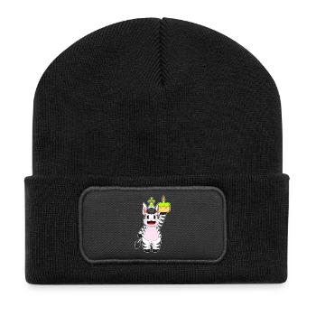 Zebra Geburtstag Kuchen  - Recycelte Patch Beanie - Schwarz - Vorne