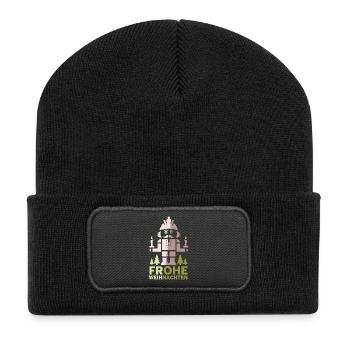 Nussknacker Frohe Weihnachten Bergmann Tanne Kerze - Recycelte Patch Beanie - Schwarz - Vorne