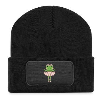 Ballettfrosch im rosa Tutu - Recycelte Patch Beanie - Schwarz - Vorne