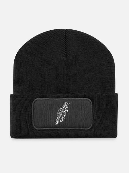 Flöte Zeichnung - Recycelte Patch Beanie - Schwarz