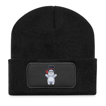 Nilpferd Bräutigam Zylinder Hochzeit - Recycelte Patch Beanie - Schwarz - Vorne