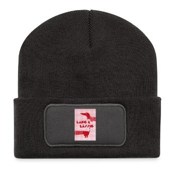 Teckel long et décontracté rouge-rose, style rétro - Beanie recyclé à patch - charbon - Devant