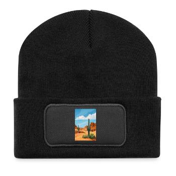Wüstenlandschaft Illustration Poster - Recycelte Patch Beanie - Schwarz - Vorne
