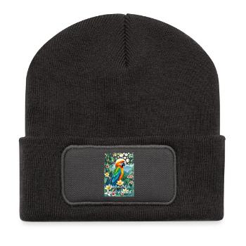 Papagei im Urwald Die Welt ist voller Wunder - Recycelte Patch Beanie - Dunkelgrau - Vorne