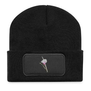 Magnolia rose - Beanie recyclé à patch - noir - Devant