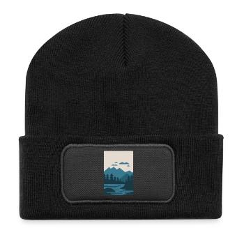 Vintage-Landschaft mit See und Bergen - Recycelte Patch Beanie - Schwarz - Vorne