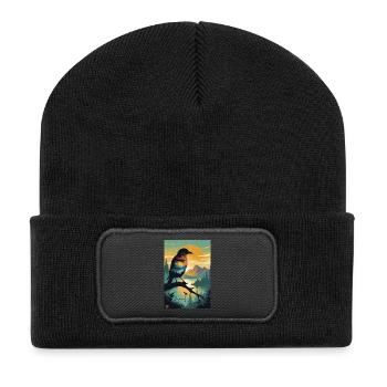 "Nature Within: Silhouette Bird Art" - Recycled Patch Beanie - black - Front