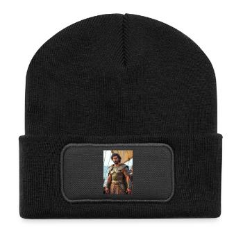 Odysseus, strong warrior at ship’s bow, cloak bill - Recycled Patch Beanie - black - Front
