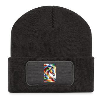 Cheval abstrait - Beanie recyclé à patch - charbon - Devant