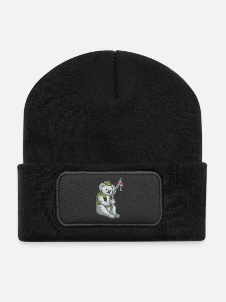 Koala Angler Angelrute Angeln - Recycelte Patch Beanie - Schwarz