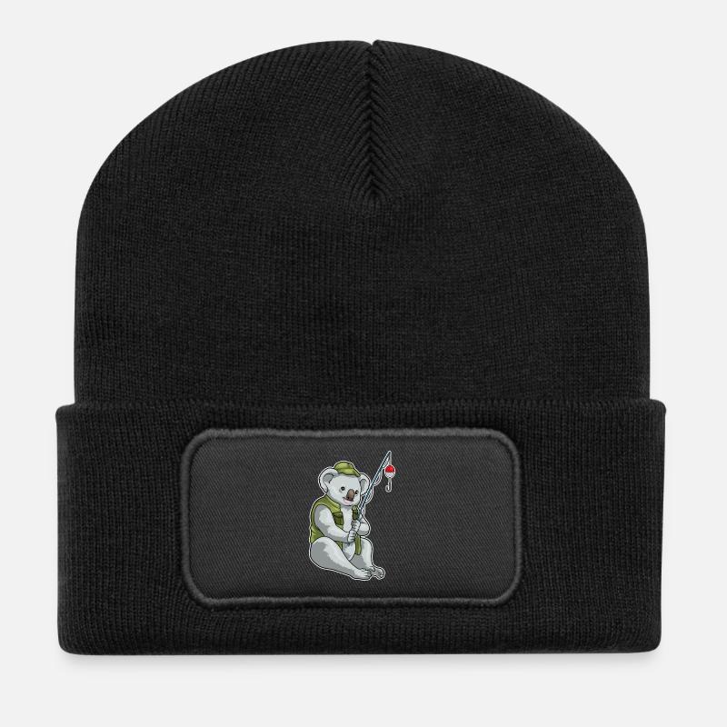 Koala Angler Angel Angeln - Recycelte Patch Beanie - Schwarz
