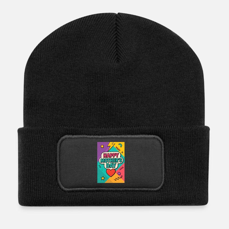 Happy Mother's Day Retro 90s Style - Recycled Patch Beanie - black
