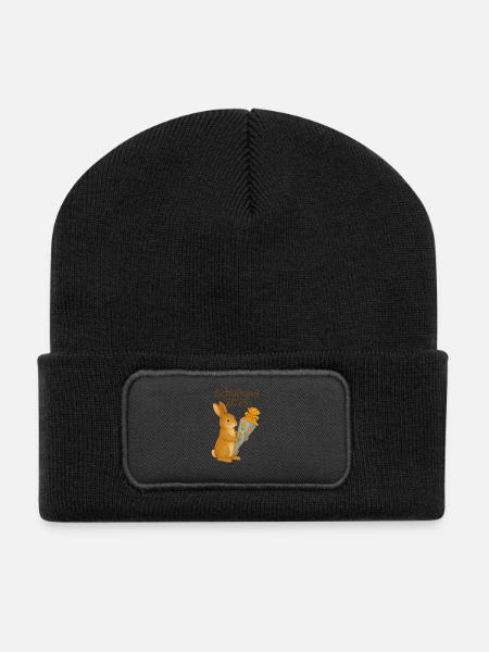 Schulkind 2025 - Hase mit Schultüte / Zuckertüte - Recycelte Patch Beanie - Schwarz