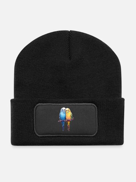 Wellensittichpaar Wellensittich - Recycelte Patch Beanie - Schwarz