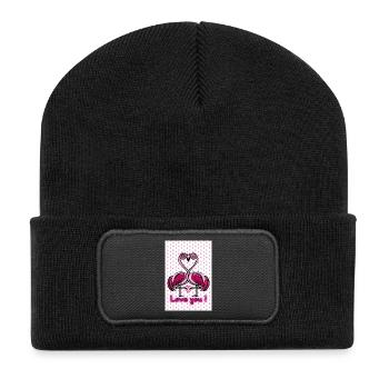 Flamingo love - Recycelte Patch Beanie - Schwarz - Vorne