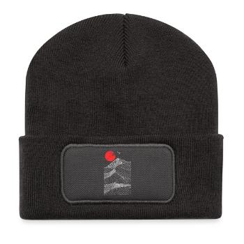 Rote Sonne über Bergen Abstrakt - Recycelte Patch Beanie - Dunkelgrau - Vorne