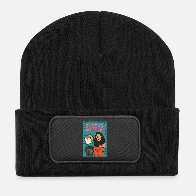 Diät ist nichts für mich - Recycelte Patch Beanie - Schwarz
