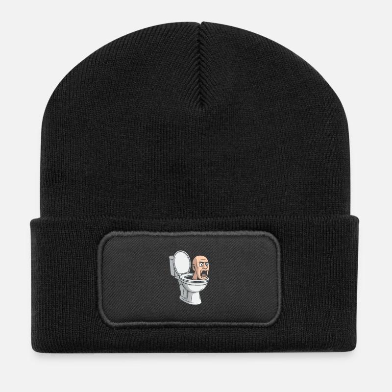 Toilettenkopf-Meme – Virales Parodie-Design - Recycelte Patch Beanie - Schwarz