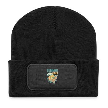 Plage estivale et motif de boisson - Beanie recyclé à patch - noir - Devant