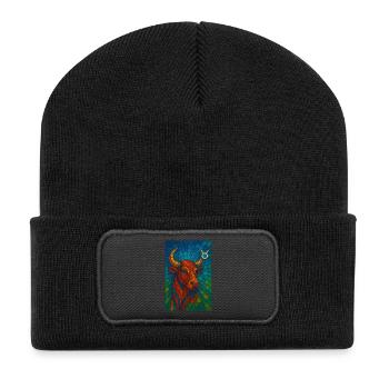 Taurus Stier – Buntes Glasmosaik Sternzeichen - Recycelte Patch Beanie - Schwarz - Vorne