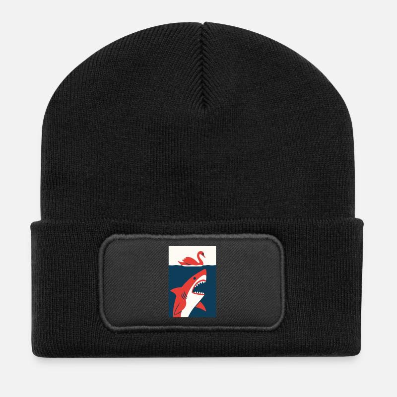 Schwan trifft Hai #2 - Recycelte Patch Beanie - Schwarz