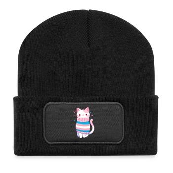 Transgender Katze Trans Kawaii LGBTQ+ Pride - Recycelte Patch Beanie - Schwarz - Vorne