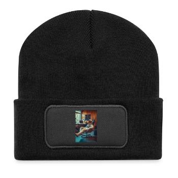 Chill Astronaut im Büro - Recycelte Patch Beanie - Schwarz - Vorne
