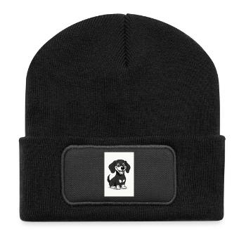 Glücklicher Dackel schwarz-weiß - Recycelte Patch Beanie - Schwarz - Vorne