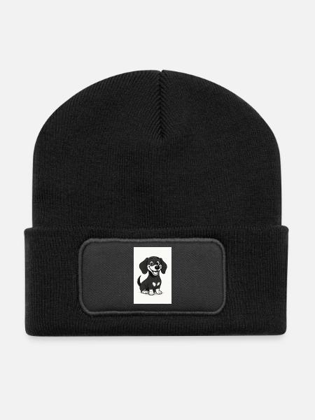 Glücklicher Dackel schwarz-weiß - Recycelte Patch Beanie - Schwarz