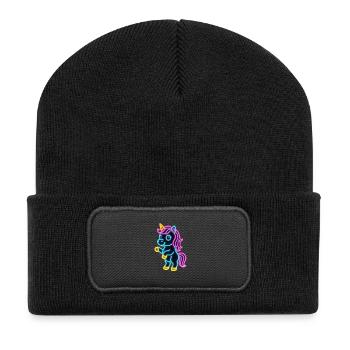Süßes Neon Einhorn stehend | Bunt und leuchtend - Recycelte Patch Beanie - Schwarz - Vorne