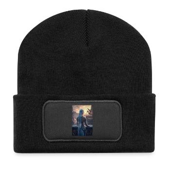 Drachenkönigin bei Sonnenuntergang - Recycelte Patch Beanie - Schwarz - Vorne