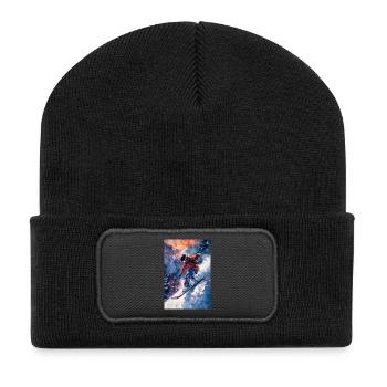 Epische Snowboard-Abenteuerkunst - Recycelte Patch Beanie - Schwarz - Vorne