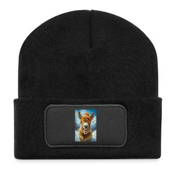 Smiling Donkey in Winter Hat - Recycled Patch Beanie - black - Front