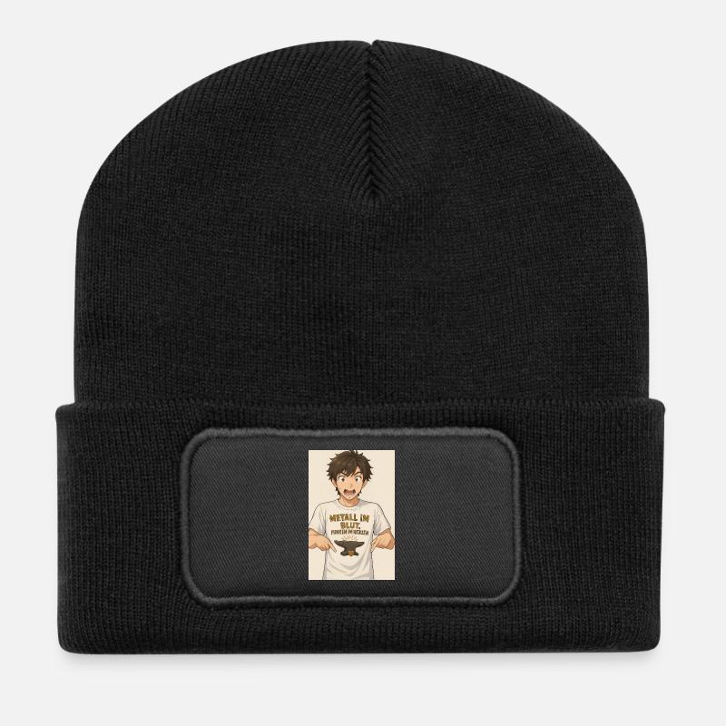 Anime Figur Detail T-Shirt - Recycelte Patch Beanie - Schwarz