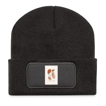 Portrait minimaliste avec une feuille et un message stimulants - Beanie recyclé à patch - charbon - Devant