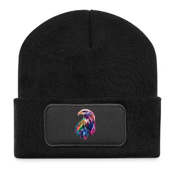 Adler Kopf Low Poly Art Logo Design Farbenfroh - Recycelte Patch Beanie - Schwarz - Vorne